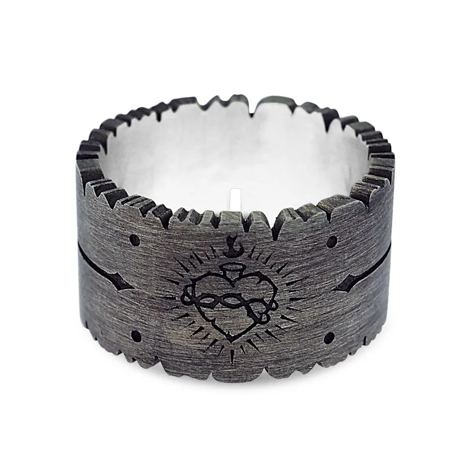 Sacred Heart Ring 14ct Rose Gold - Oxidized Silver