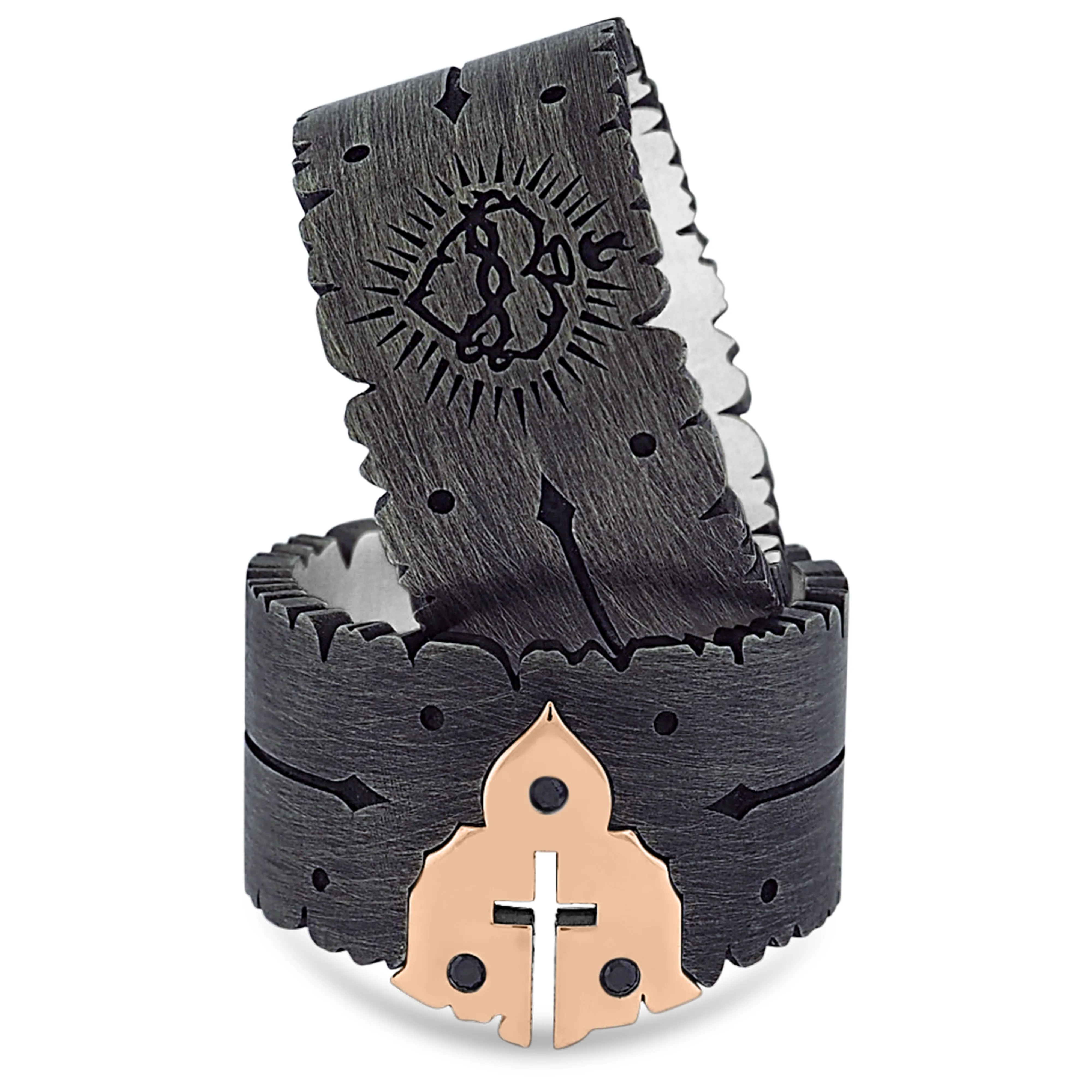 Sacred Heart Ring 14ct Rose Gold - Oxidized Silver