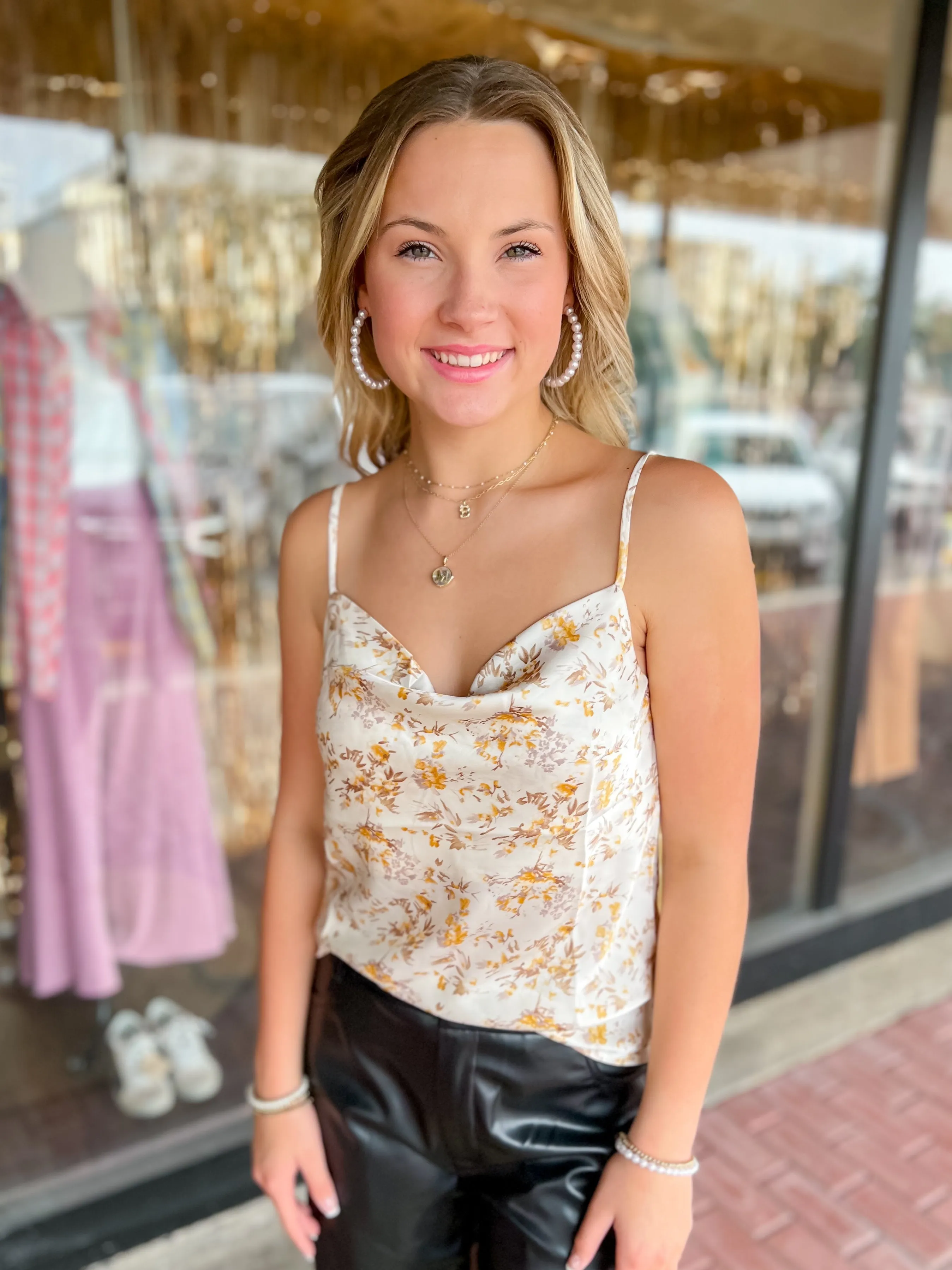Sara  Floral Cami-Ivory/Yellow