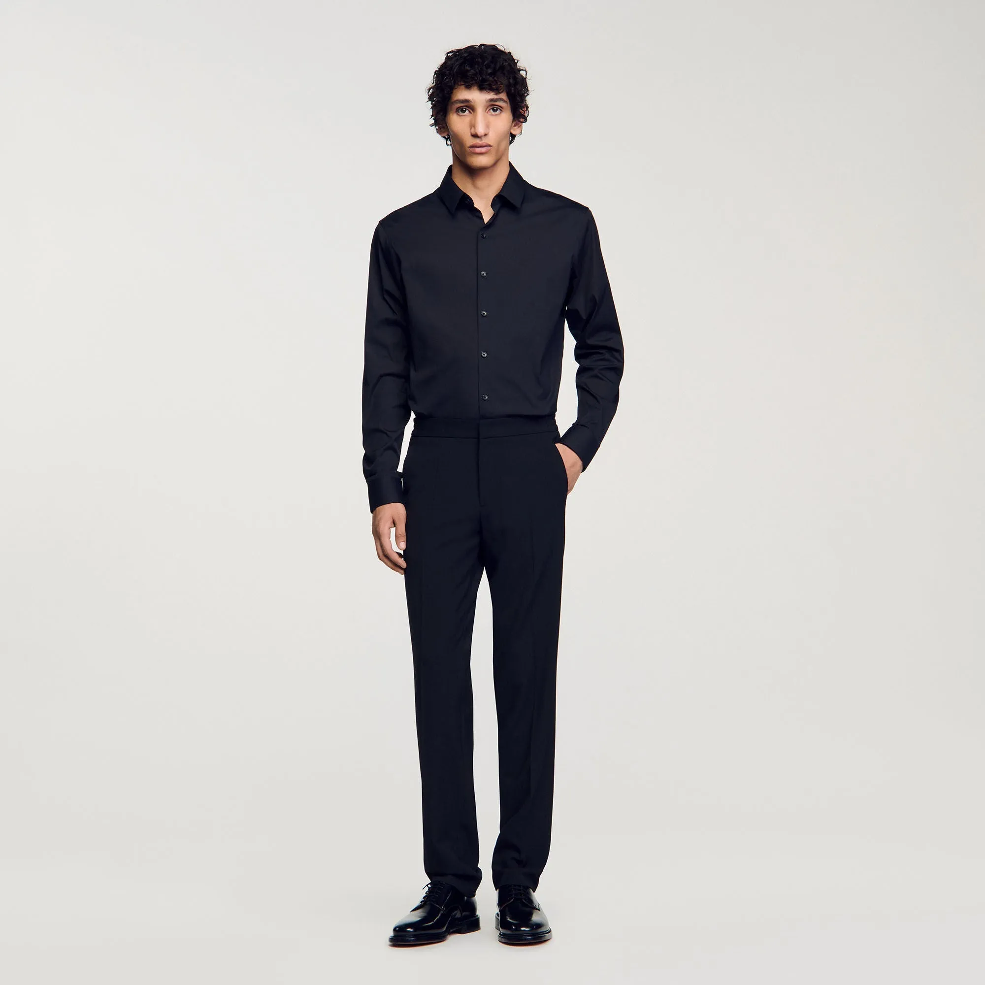 Seamless Stretch Fitted Stretch Cotton Shirt Black