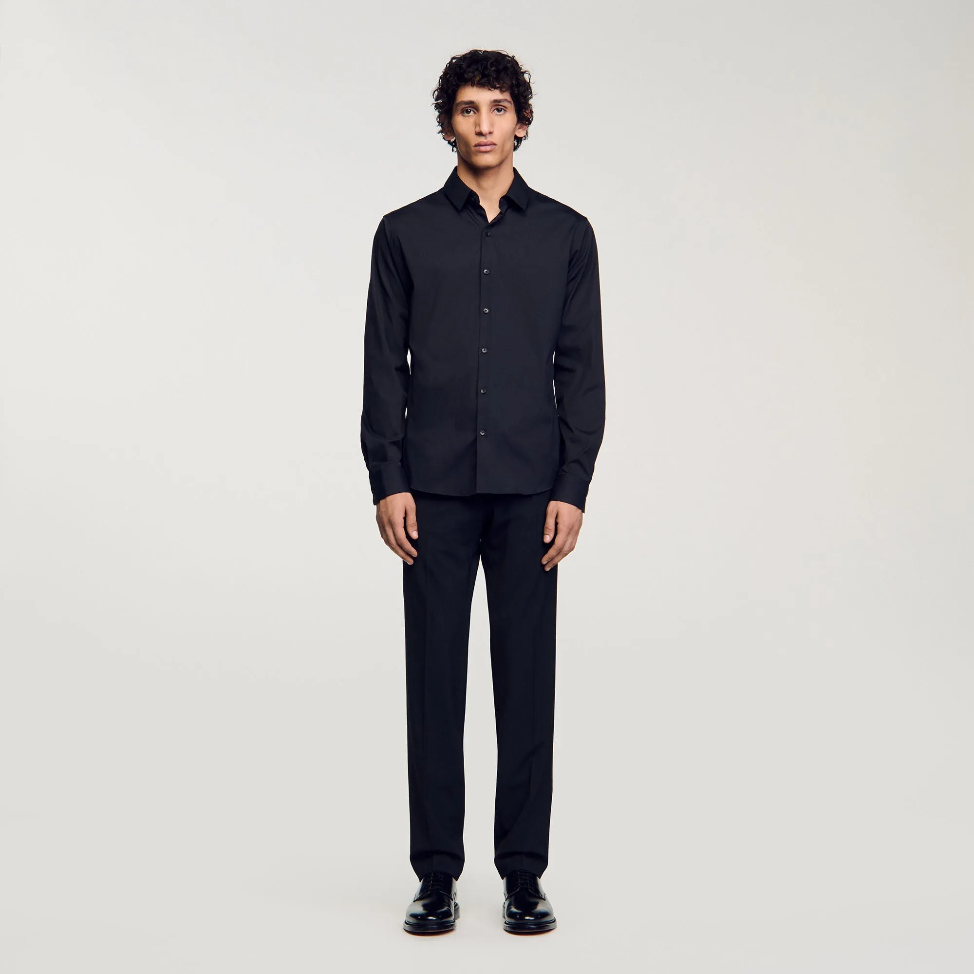 Seamless Stretch Fitted Stretch Cotton Shirt Black