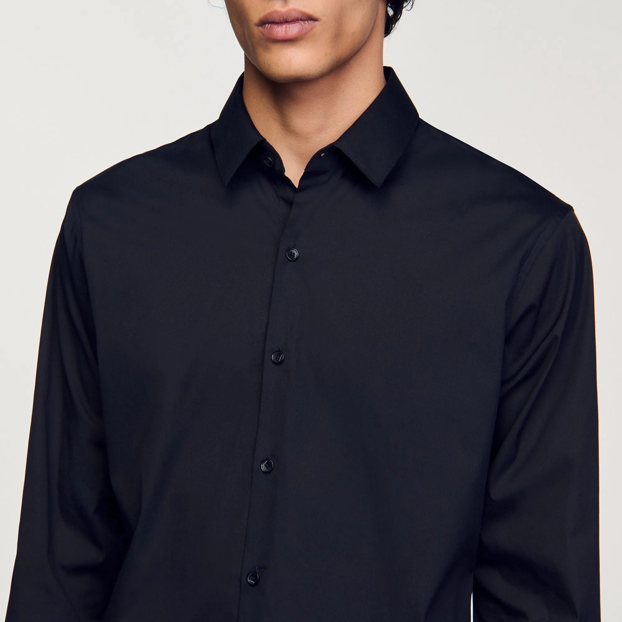 Seamless Stretch Fitted Stretch Cotton Shirt Black
