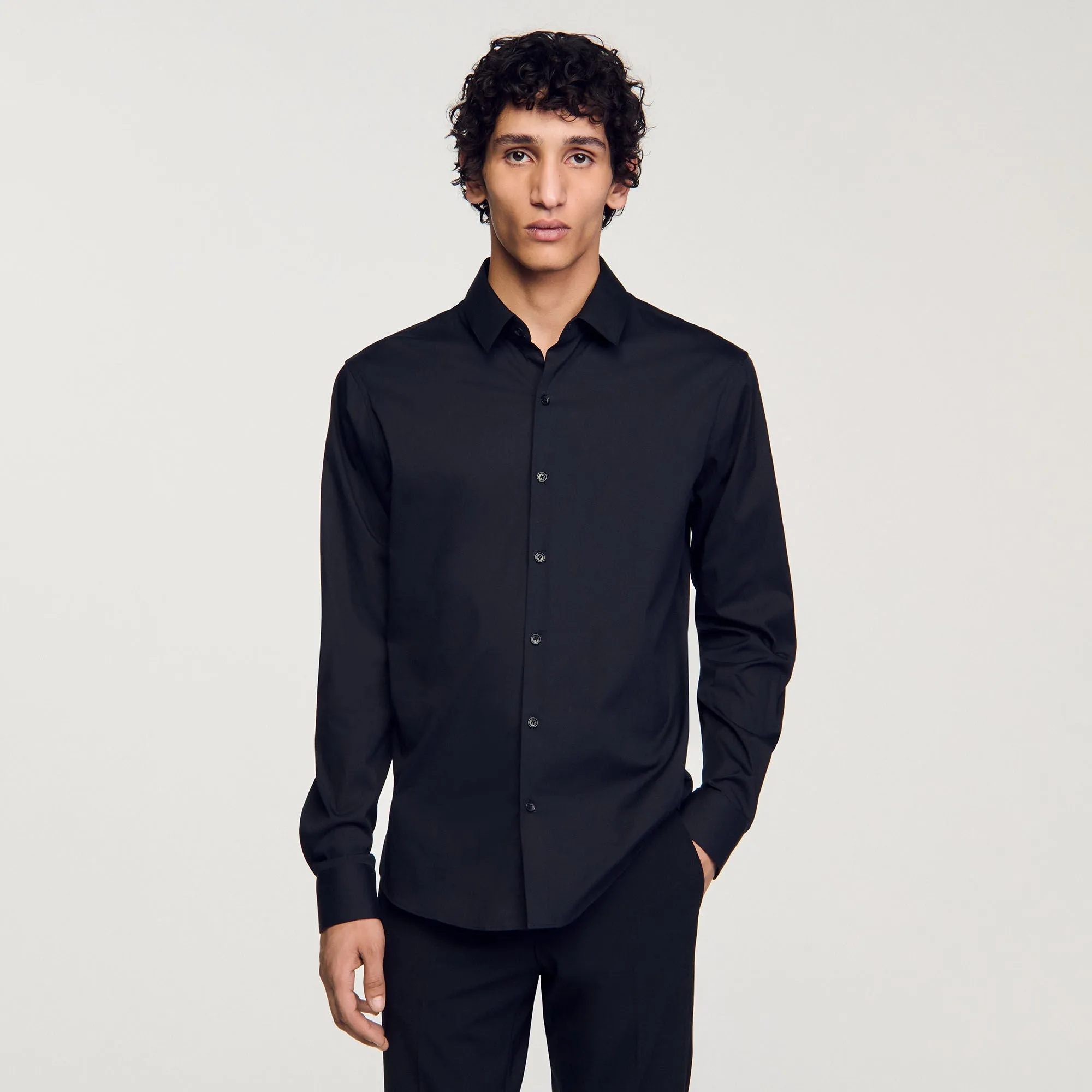 Seamless Stretch Fitted Stretch Cotton Shirt Black