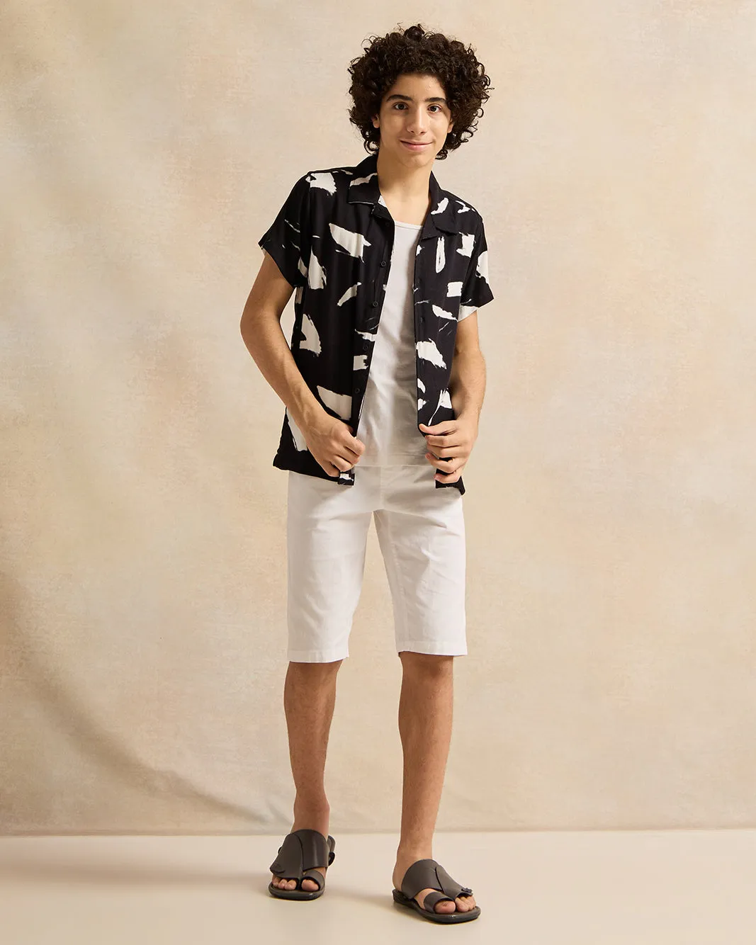 Senior Boys Black Printed Resort Shirts