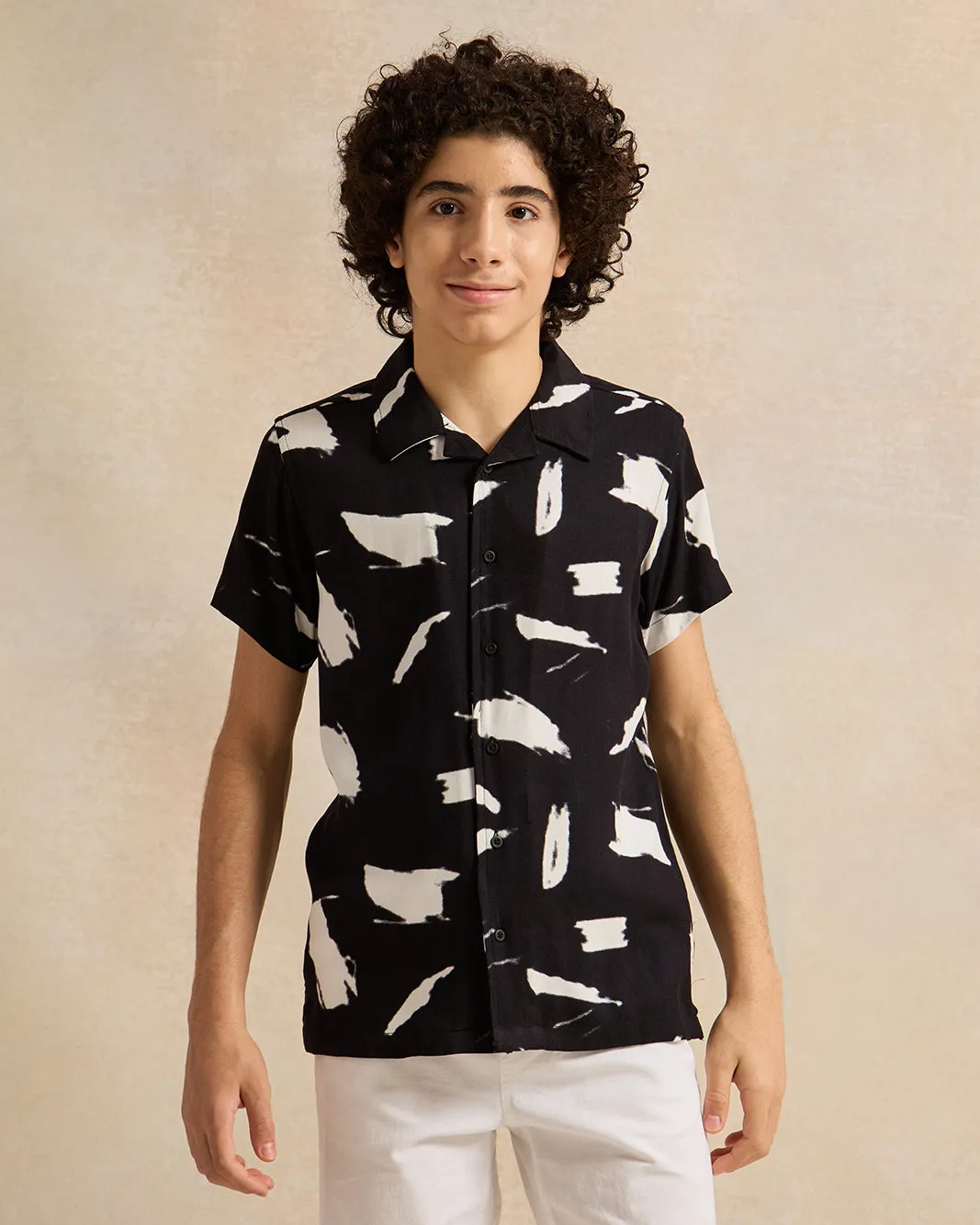 Senior Boys Black Printed Resort Shirts