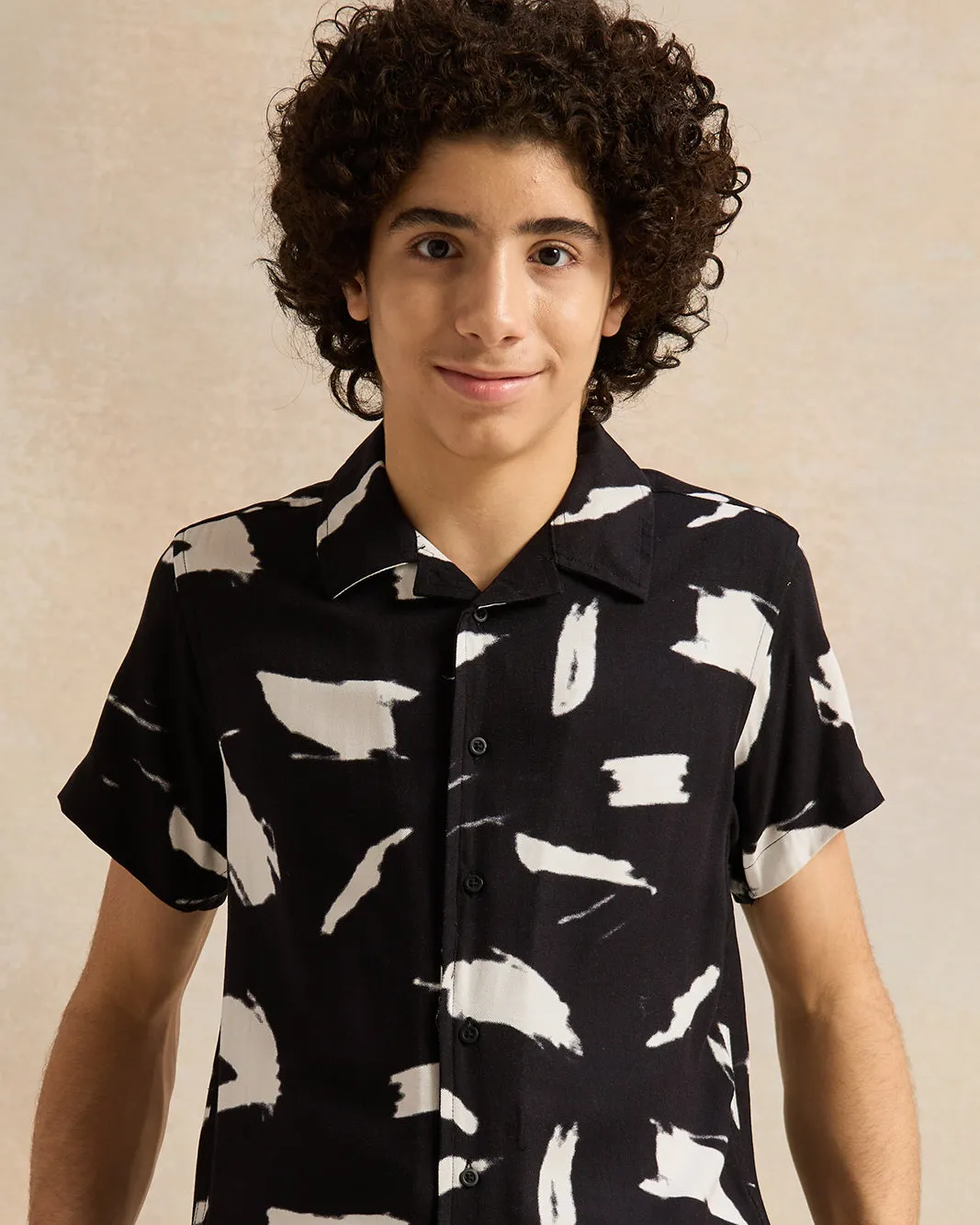 Senior Boys Black Printed Resort Shirts
