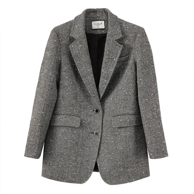 Sequins Wool Blend Blazer Women Spring Jackets Warm Outerwears Vintage Elegant Casual Business Woolen Tailored Coat