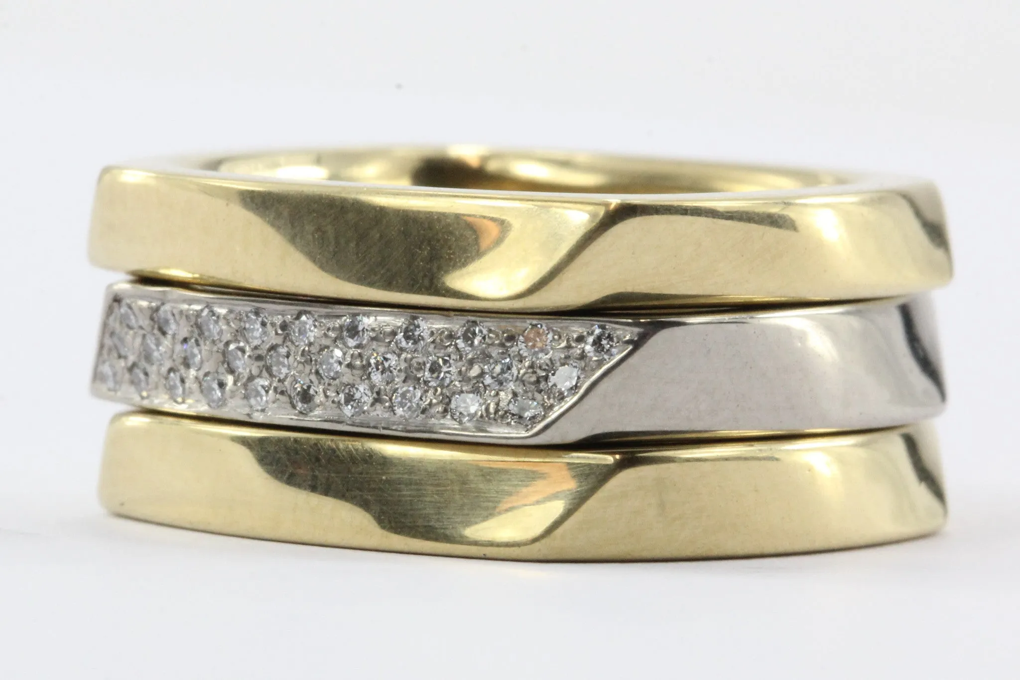 Set of 3 Tiffany & Co 750 18K White & Yellow Gold Frank Gehry Torque Ring Bands