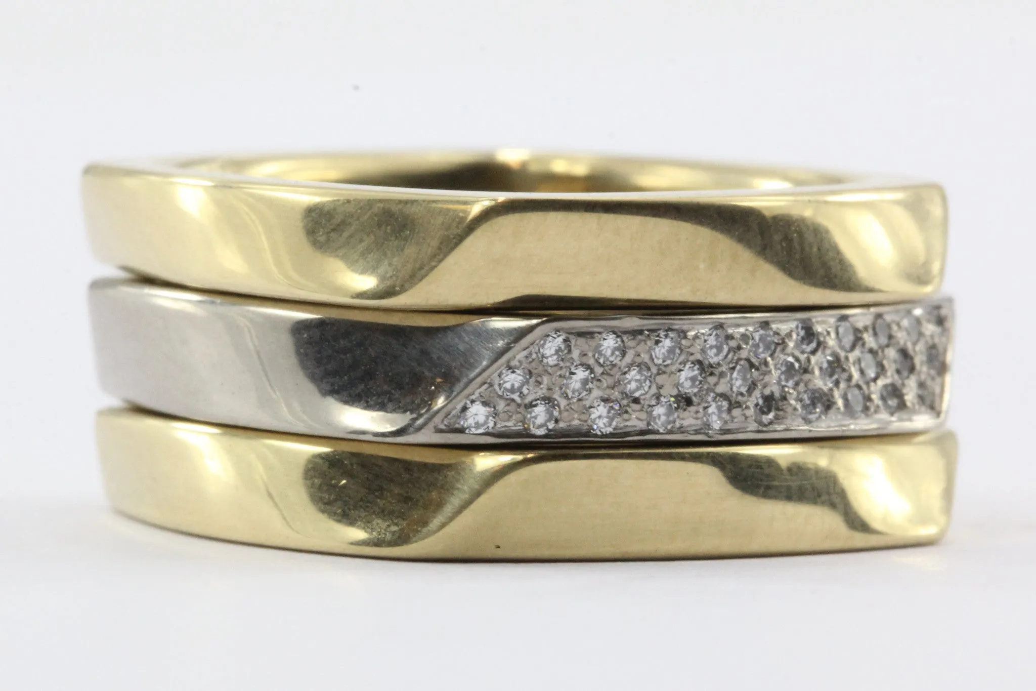 Set of 3 Tiffany & Co 750 18K White & Yellow Gold Frank Gehry Torque Ring Bands