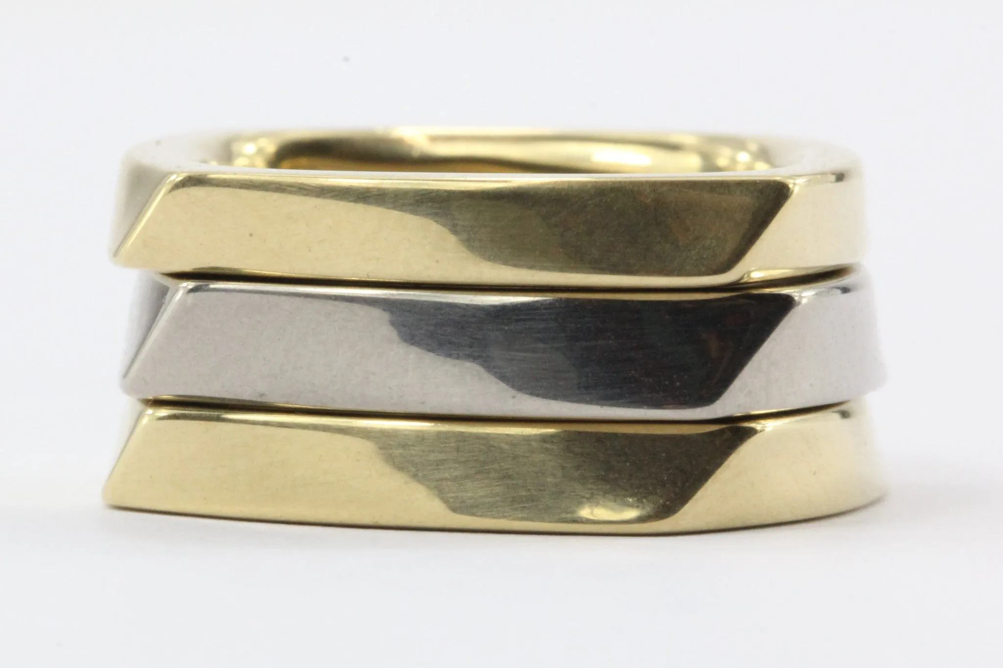 Set of 3 Tiffany & Co 750 18K White & Yellow Gold Frank Gehry Torque Ring Bands