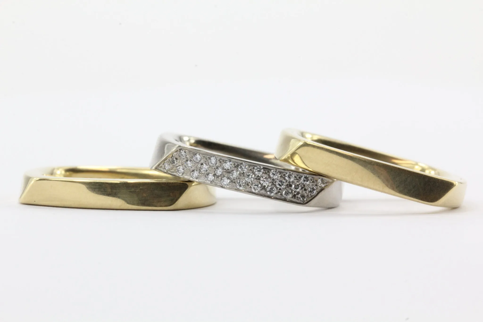 Set of 3 Tiffany & Co 750 18K White & Yellow Gold Frank Gehry Torque Ring Bands