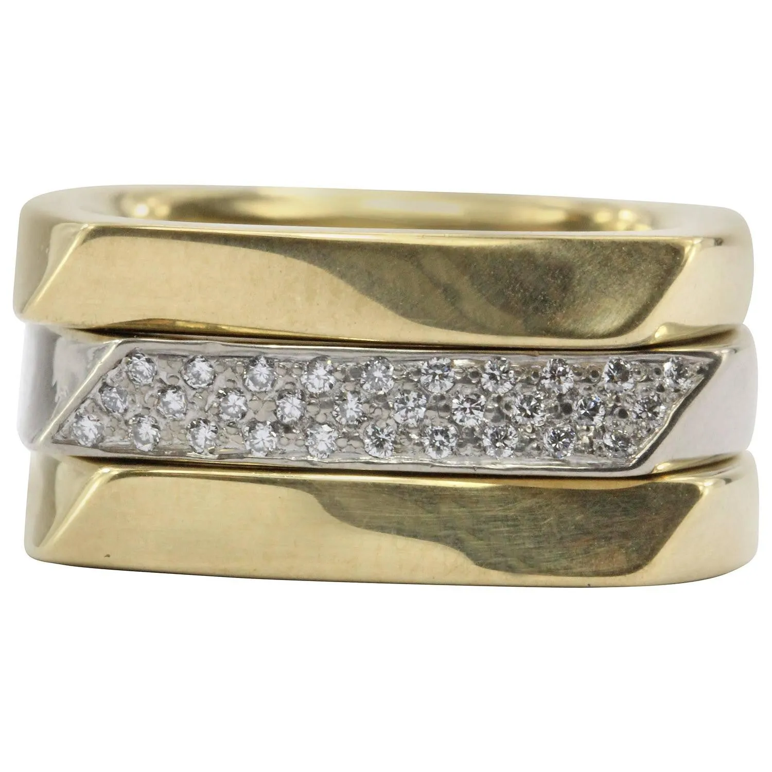 Set of 3 Tiffany & Co 750 18K White & Yellow Gold Frank Gehry Torque Ring Bands