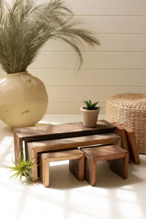 Set of 4 Recycled Wood Nesting Rectangle Risers