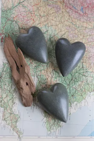 Set of 6 Dark Grey Hand-Carved Stone Hearts (Pack of 2)