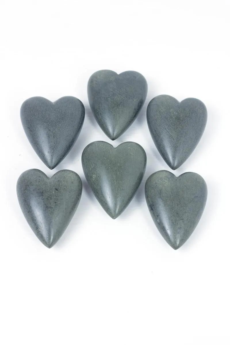 Set of 6 Dark Grey Hand-Carved Stone Hearts (Pack of 2)