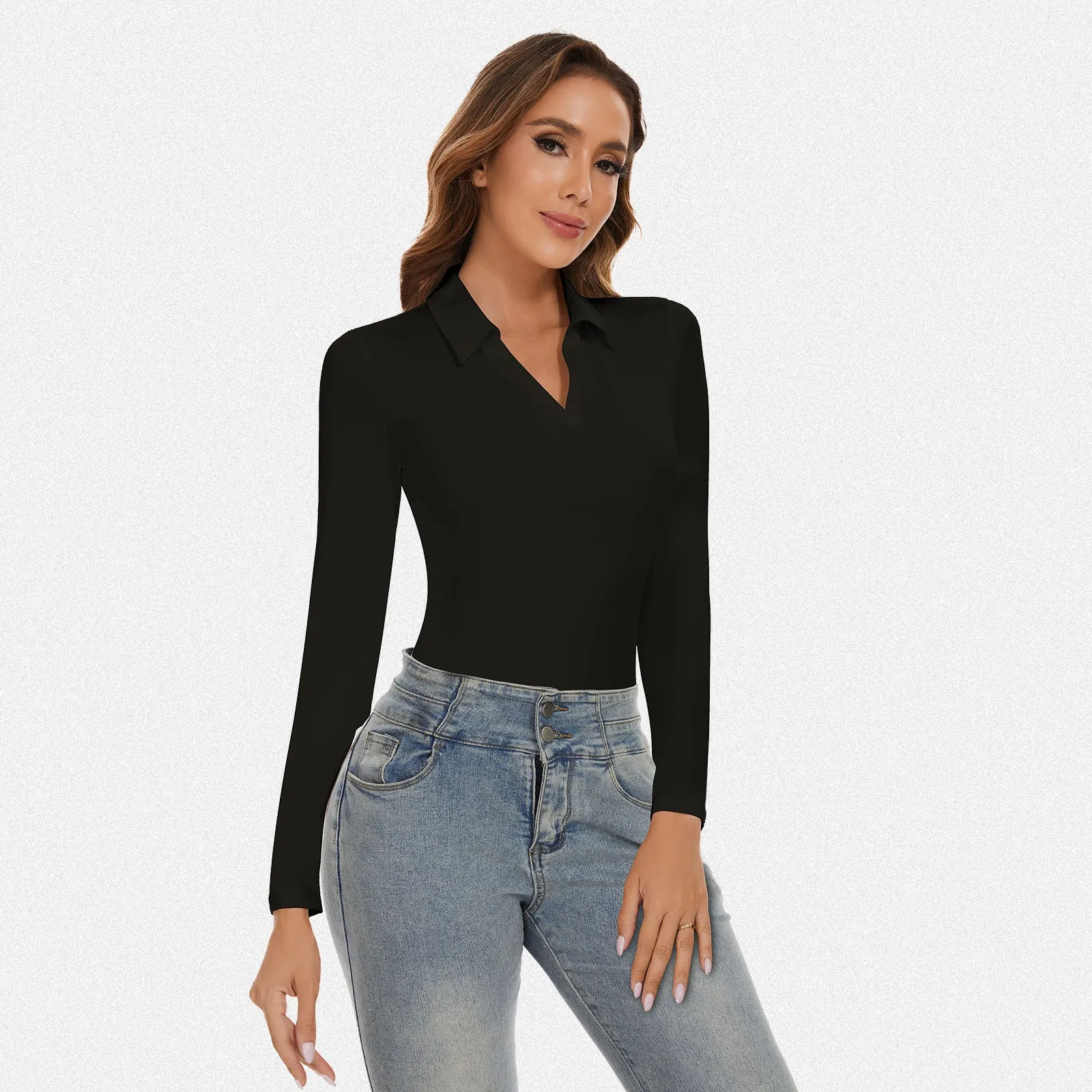 Shaperin V Neck Polo Long Sleeve Bodysuit