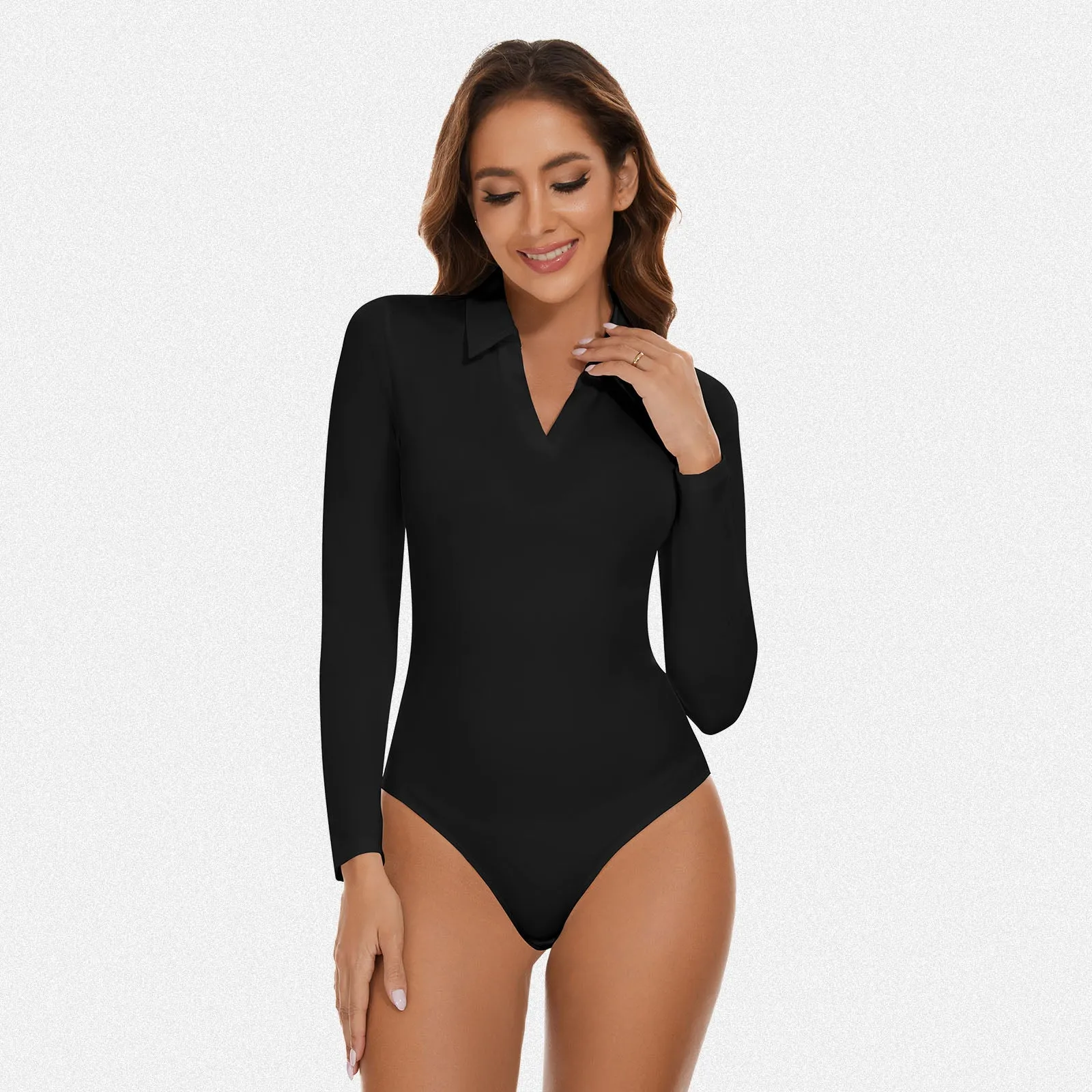Shaperin V Neck Polo Long Sleeve Bodysuit