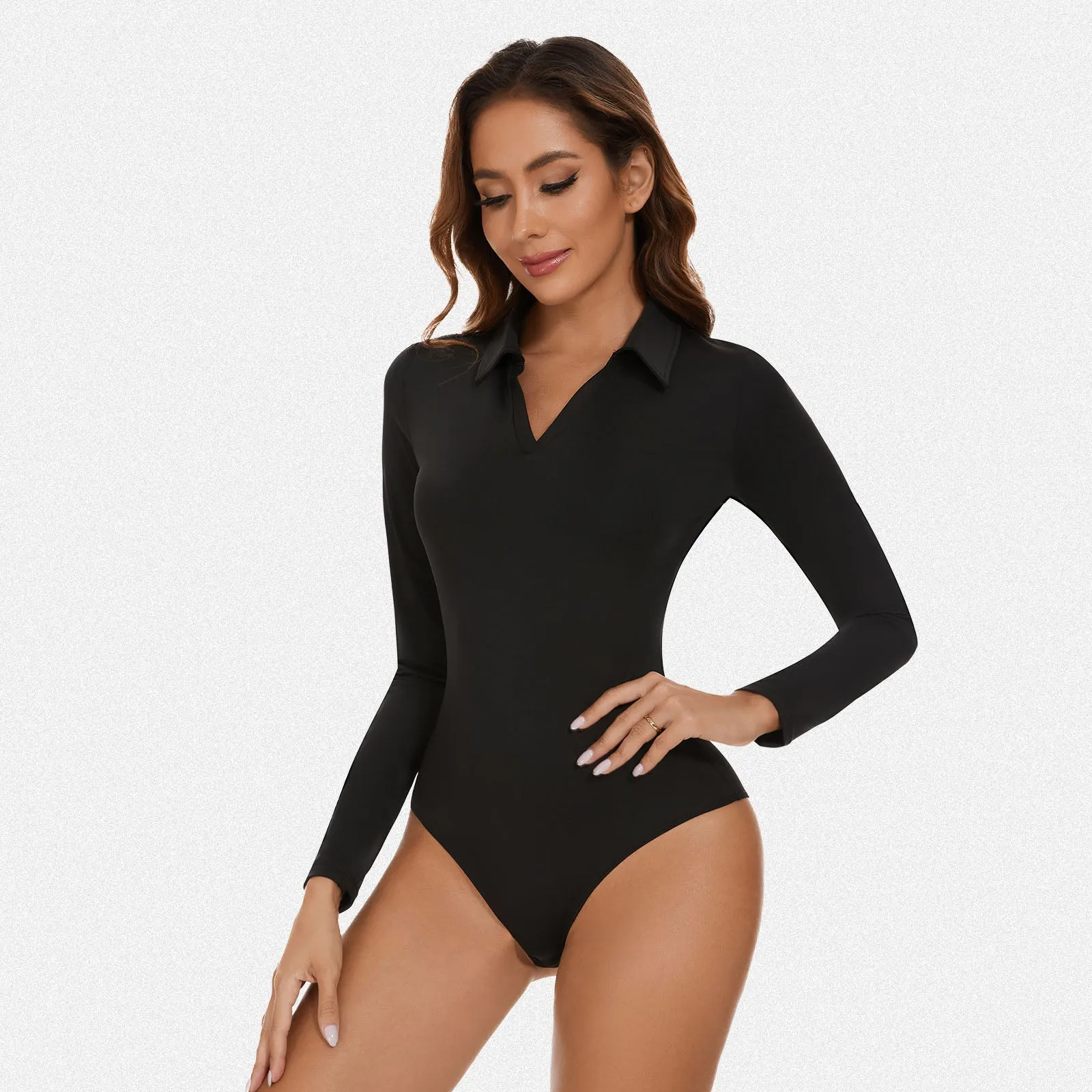 Shaperin V Neck Polo Long Sleeve Bodysuit