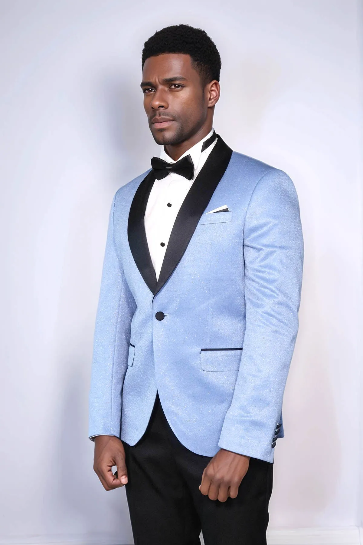 Shawl Lapel Sky Blue Men Prom Blazer - Wessi