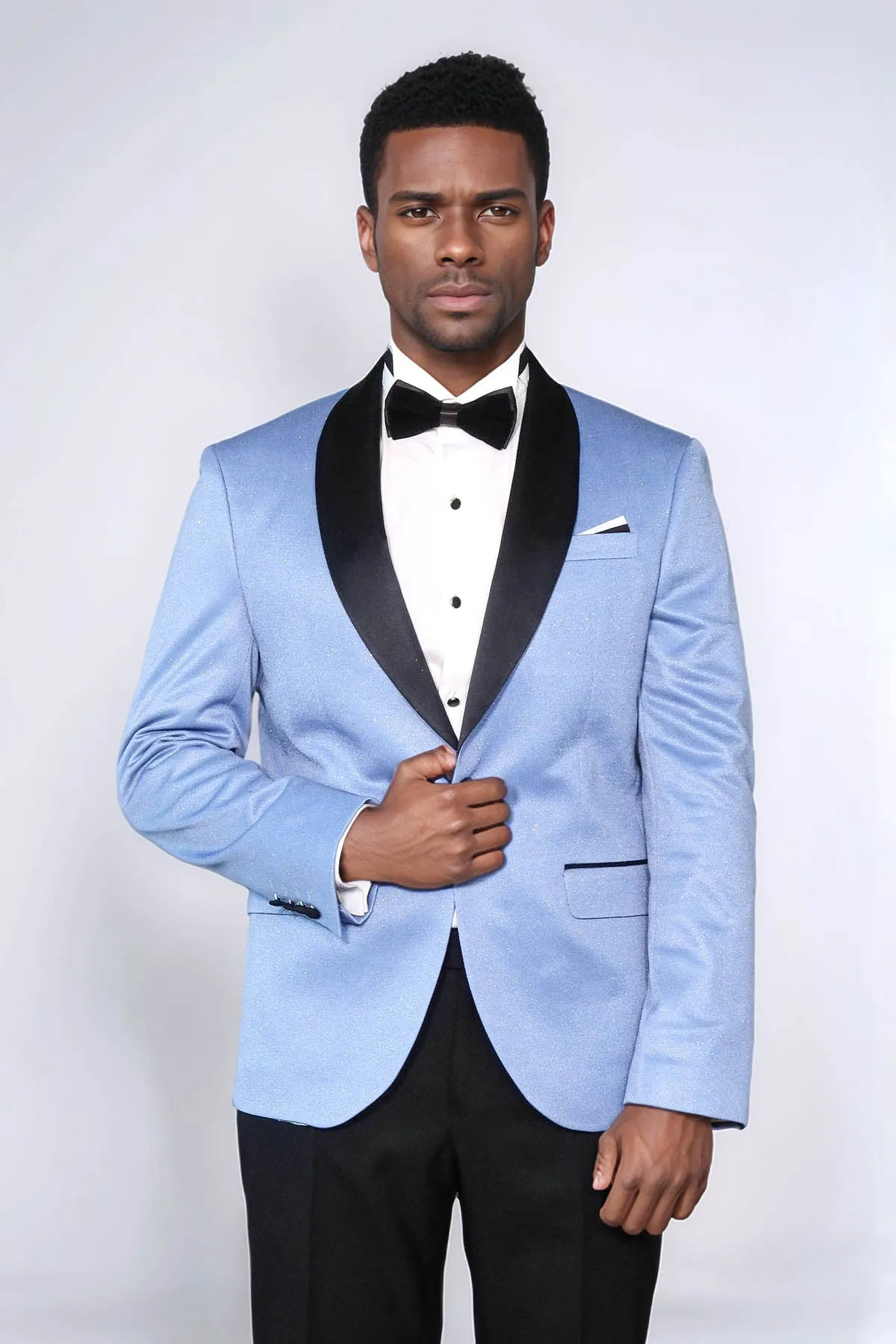 Shawl Lapel Sky Blue Men Prom Blazer - Wessi