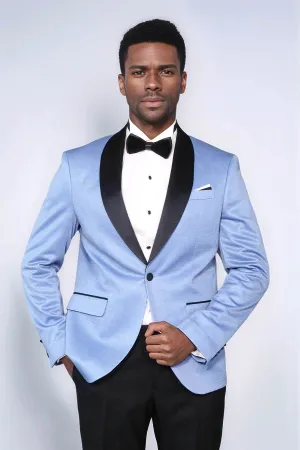 Shawl Lapel Sky Blue Men Prom Blazer - Wessi