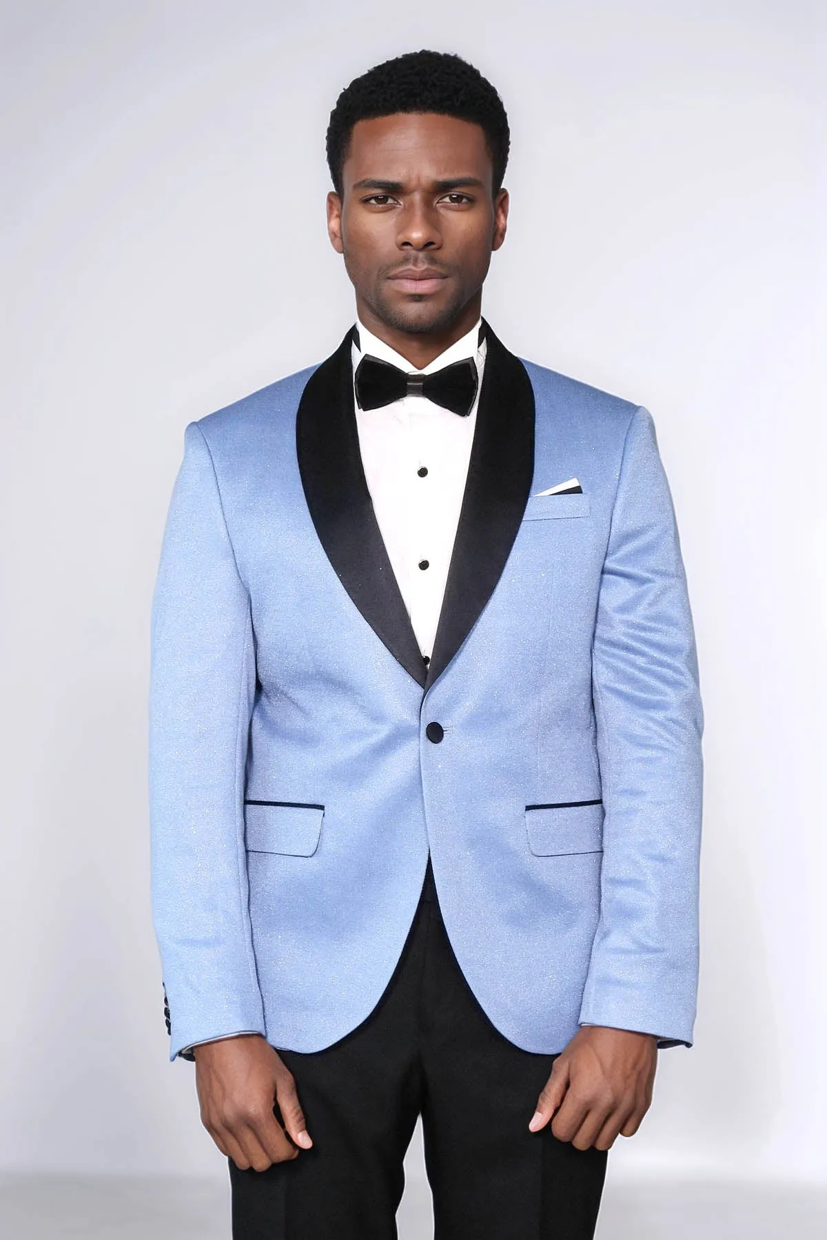 Shawl Lapel Sky Blue Men Prom Blazer - Wessi