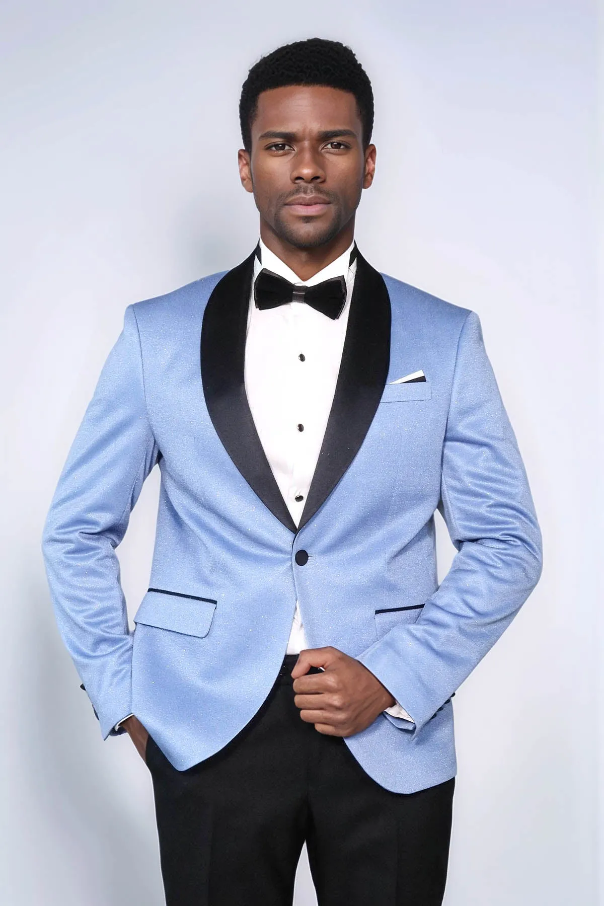 Shawl Lapel Sky Blue Men Prom Blazer - Wessi