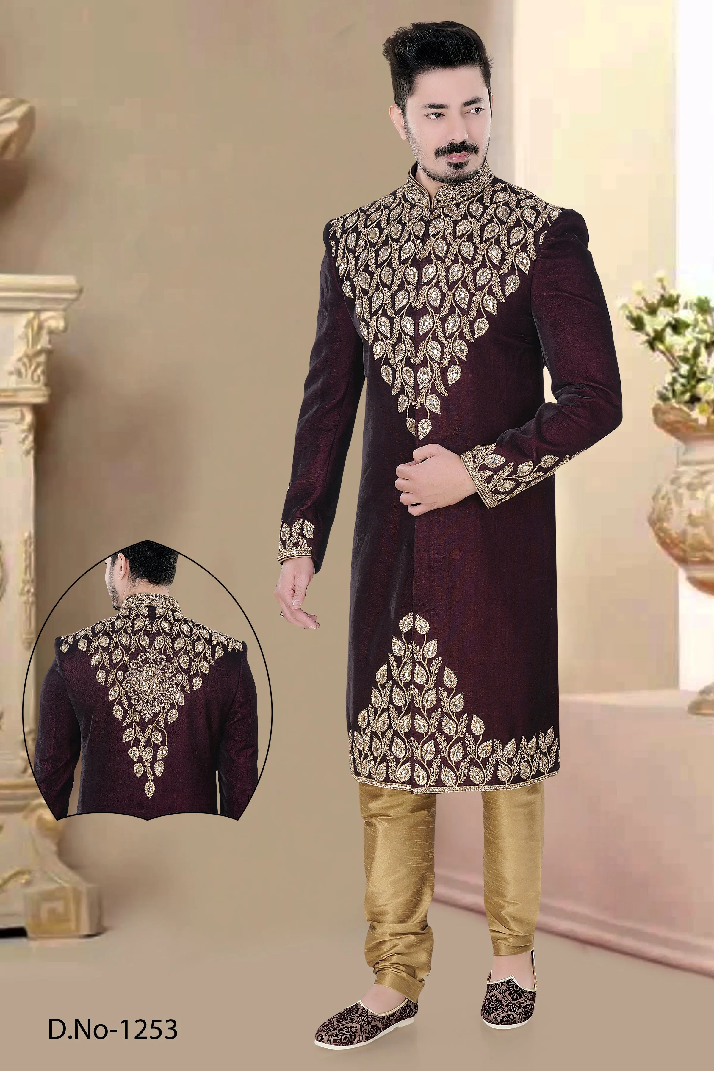 Sherwani (Custom Tailored) - (D.No.-1253)