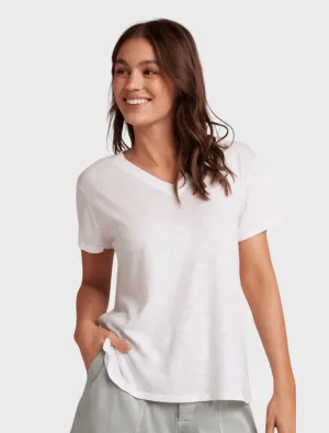 Side Slit V-Neck Tee - White