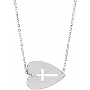 Sideways Heart with Pierced Cross 18" Necklace R42414
