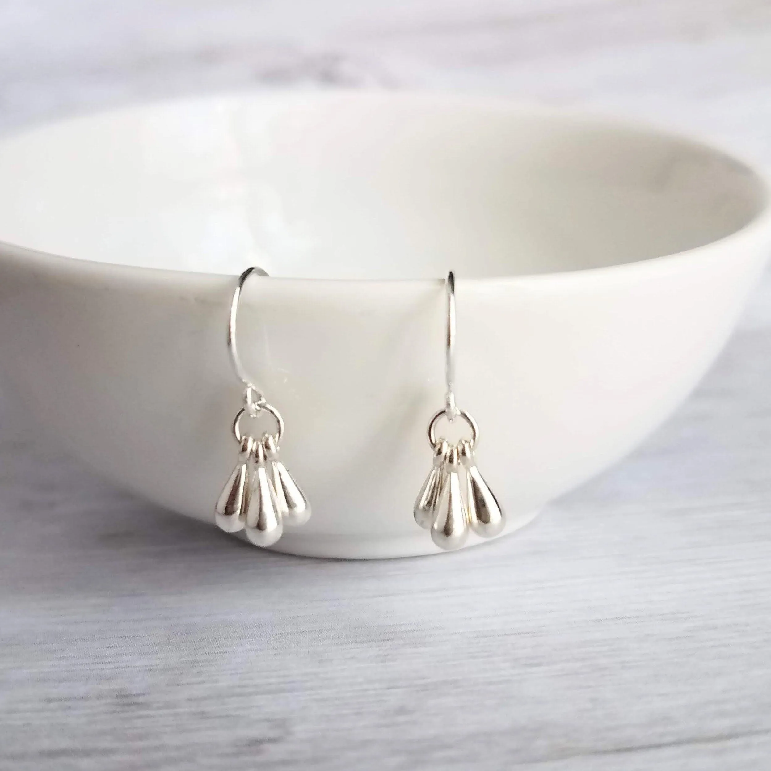 Silver Drop Earrings, tiny teardrop earring, 3 drop earring, small drop earring, little teardrop earring, silver teardrop earring small hook