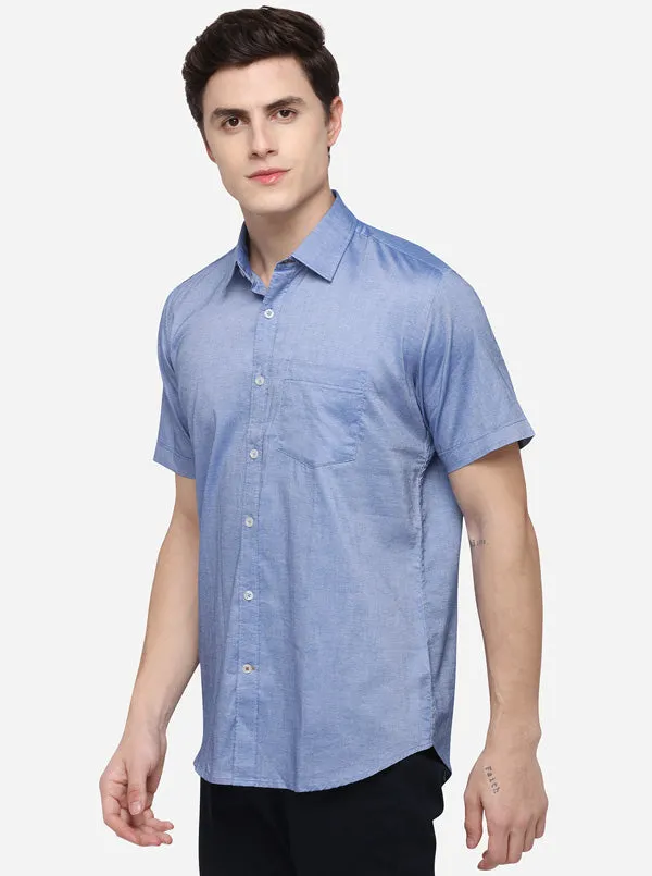 Sky Blue Tailored Fit Solid Casual Shirt | JadeBlue