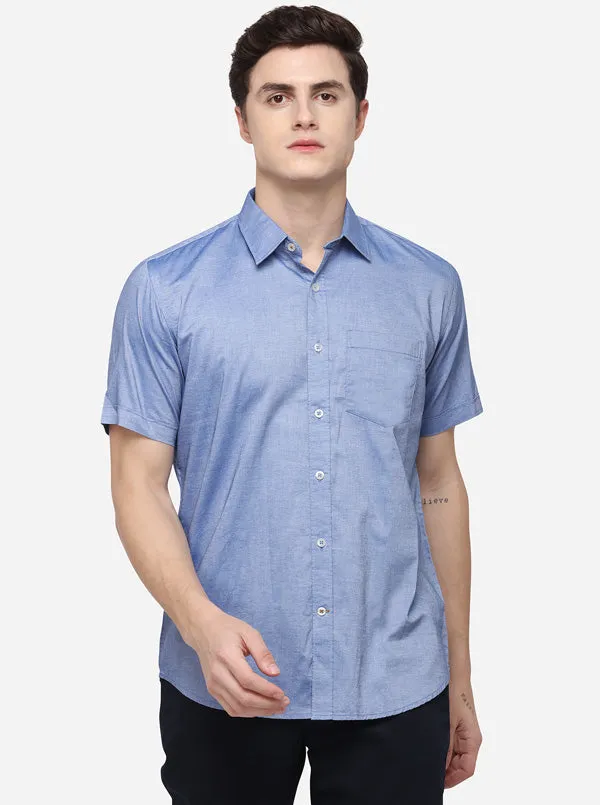Sky Blue Tailored Fit Solid Casual Shirt | JadeBlue