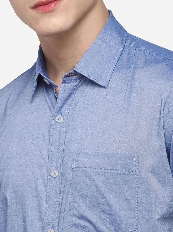 Sky Blue Tailored Fit Solid Casual Shirt | JadeBlue