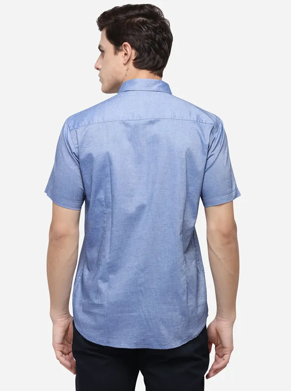 Sky Blue Tailored Fit Solid Casual Shirt | JadeBlue