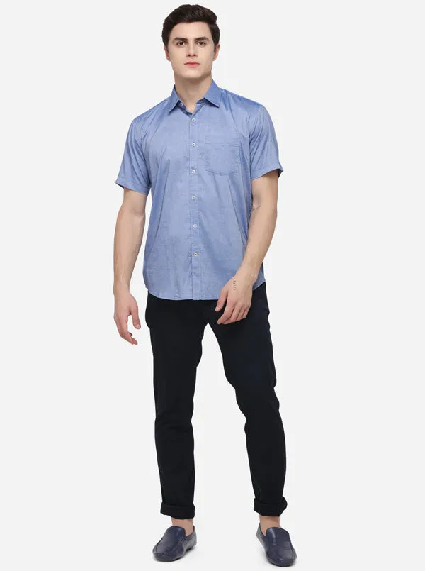 Sky Blue Tailored Fit Solid Casual Shirt | JadeBlue