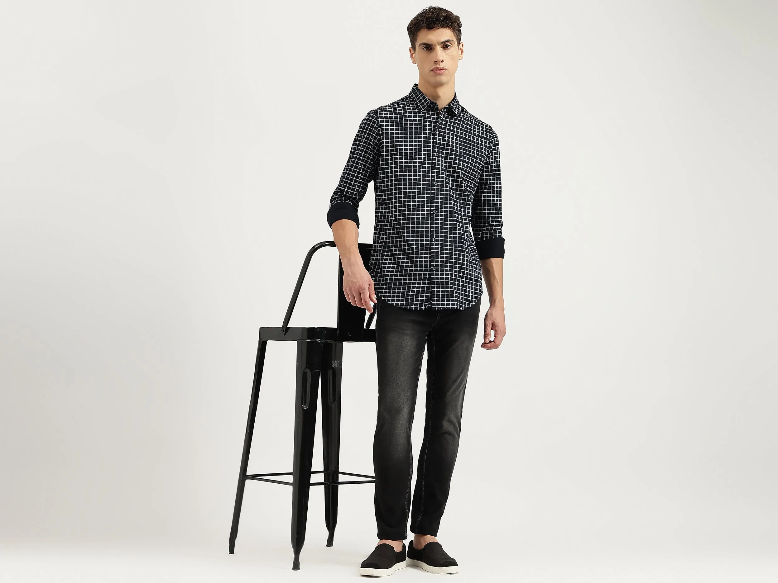Slim Fit Spread Collar Checkered Shirts