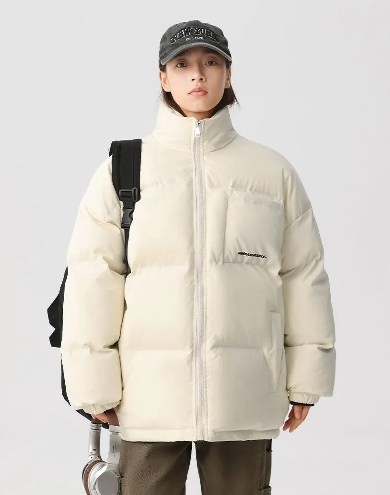 Solid and Stylish Relaxed-Fit Puffer Jacket with Stand-Up Collar