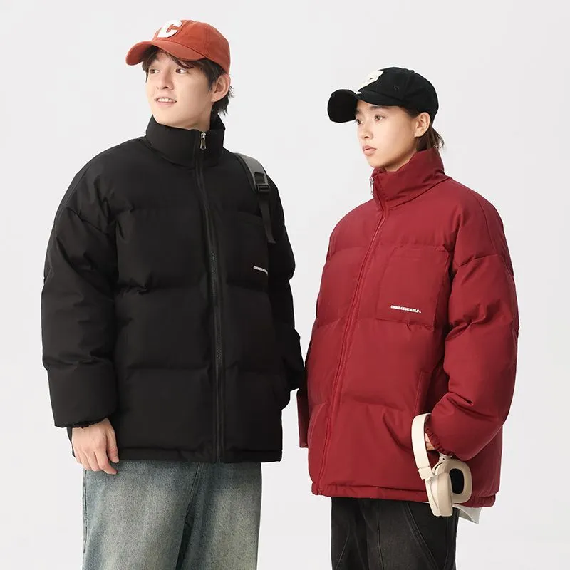 Solid and Stylish Relaxed-Fit Puffer Jacket with Stand-Up Collar