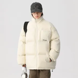 Solid and Stylish Relaxed-Fit Puffer Jacket with Stand-Up Collar