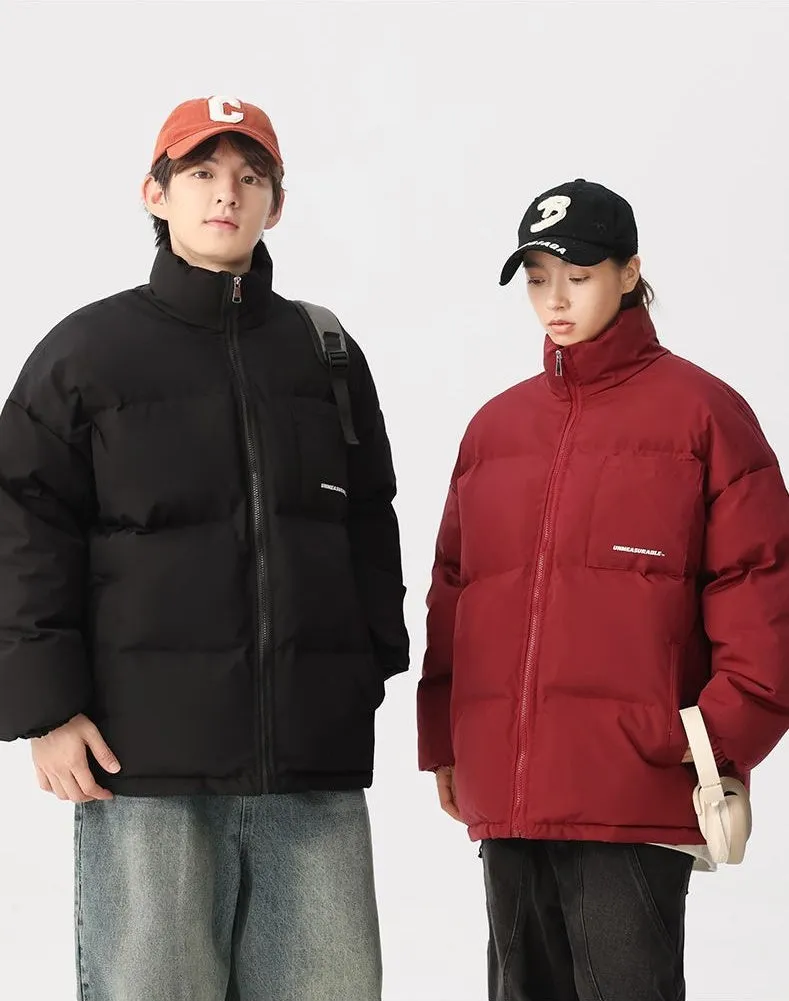 Solid and Stylish Relaxed-Fit Puffer Jacket with Stand-Up Collar