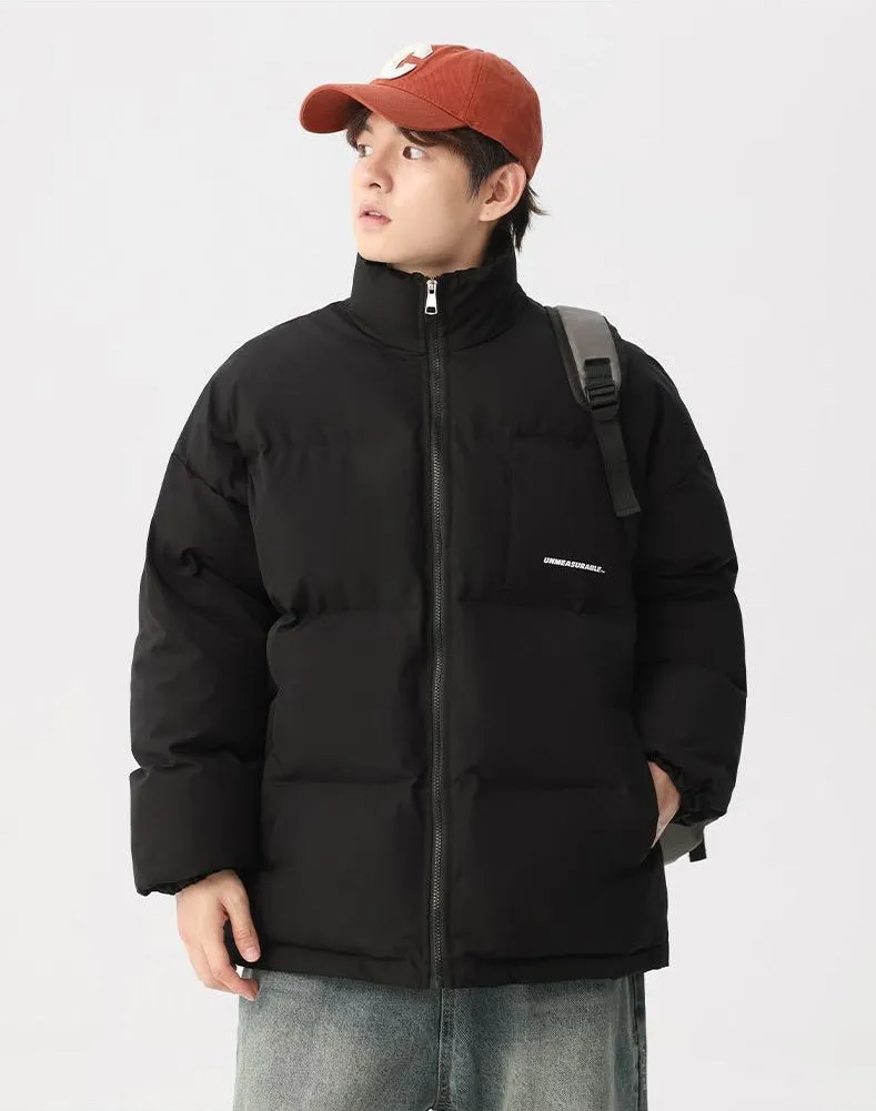 Solid and Stylish Relaxed-Fit Puffer Jacket with Stand-Up Collar