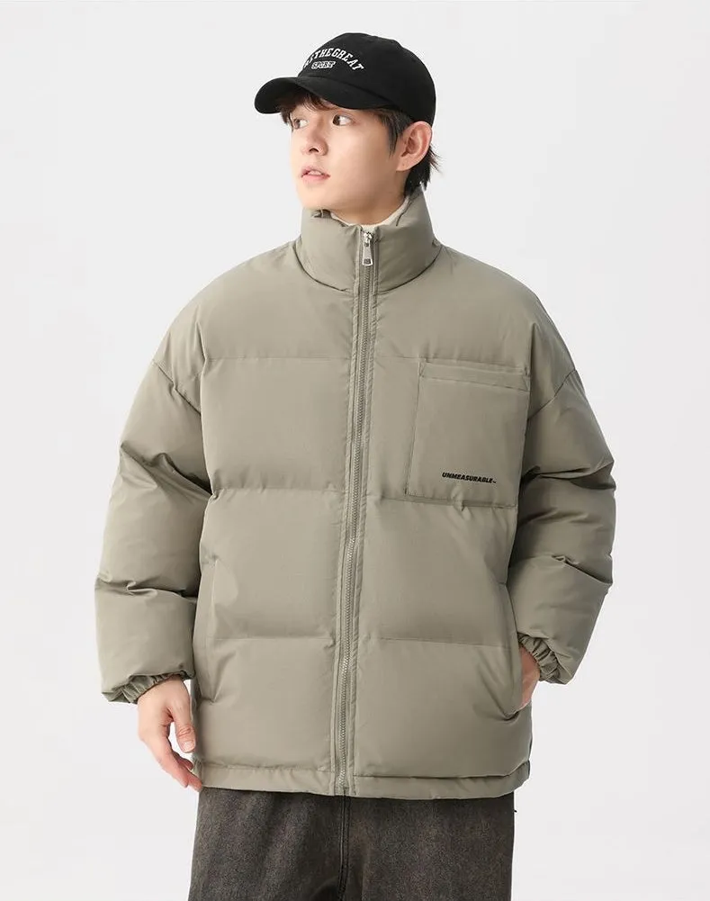 Solid and Stylish Relaxed-Fit Puffer Jacket with Stand-Up Collar