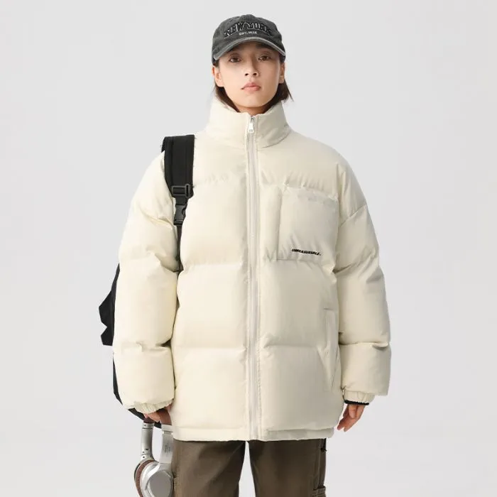 Solid and Stylish Relaxed-Fit Puffer Jacket with Stand-Up Collar