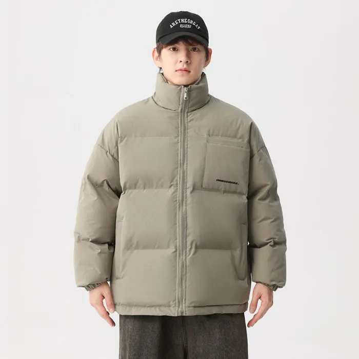 Solid and Stylish Relaxed-Fit Puffer Jacket with Stand-Up Collar