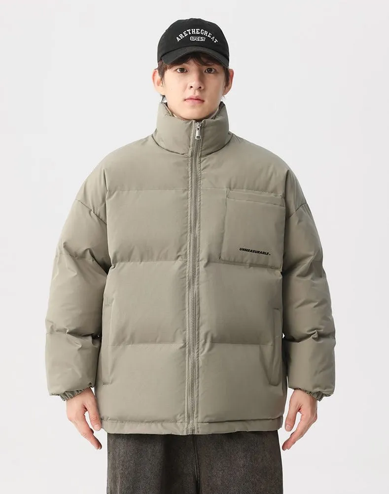 Solid and Stylish Relaxed-Fit Puffer Jacket with Stand-Up Collar