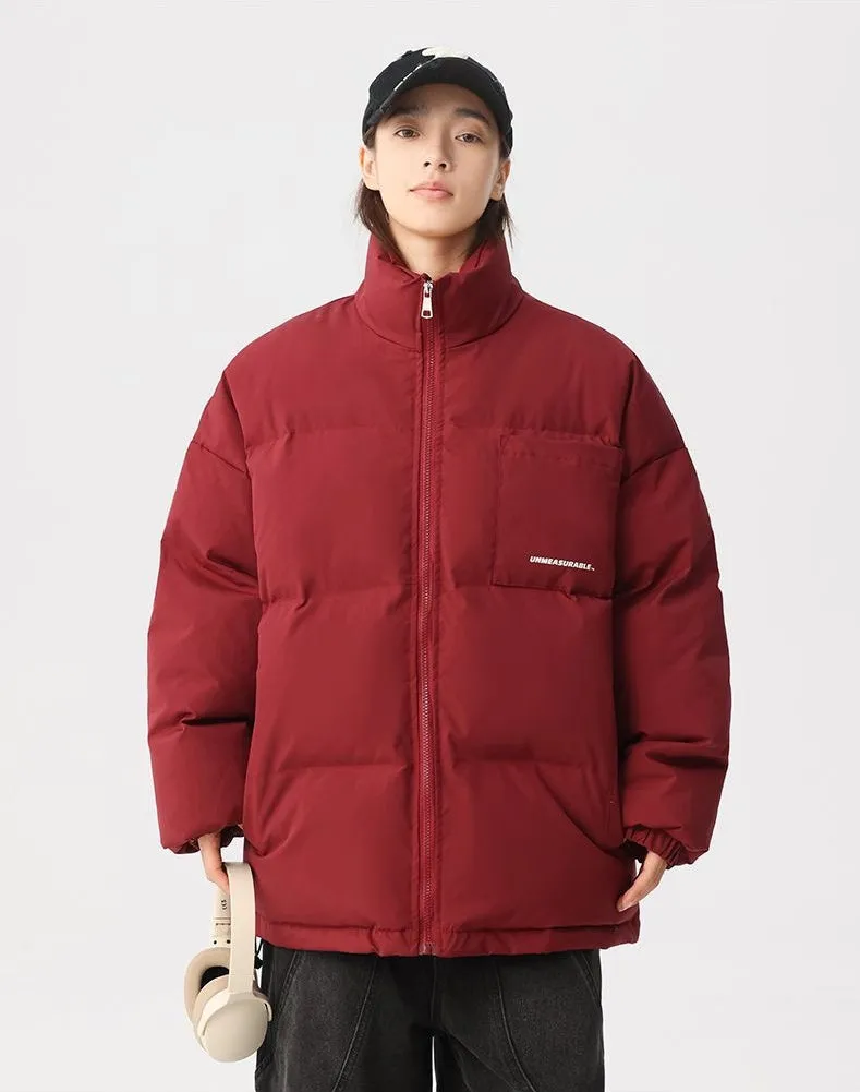 Solid and Stylish Relaxed-Fit Puffer Jacket with Stand-Up Collar