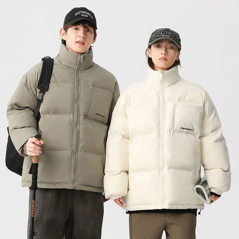 Solid and Stylish Relaxed-Fit Puffer Jacket with Stand-Up Collar