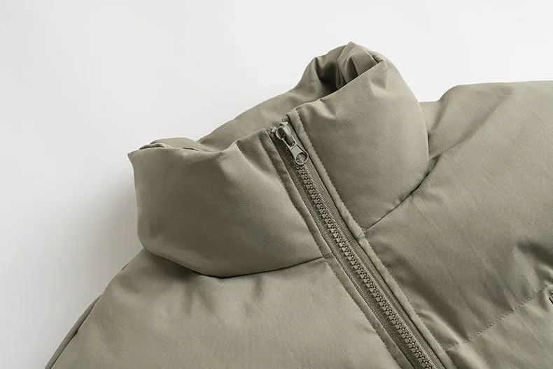 Solid and Stylish Relaxed-Fit Puffer Jacket with Stand-Up Collar