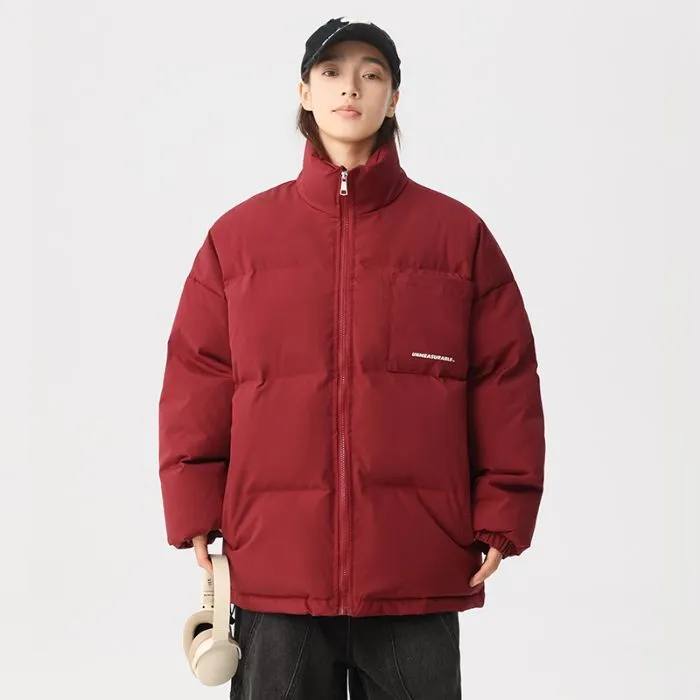 Solid and Stylish Relaxed-Fit Puffer Jacket with Stand-Up Collar
